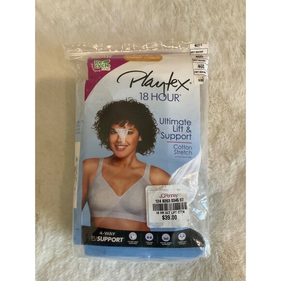 Playtex 18 Hour Cotton Stretch Wireless Full Coverage Bra US474C 40D WHITE - Picture 3 of 3